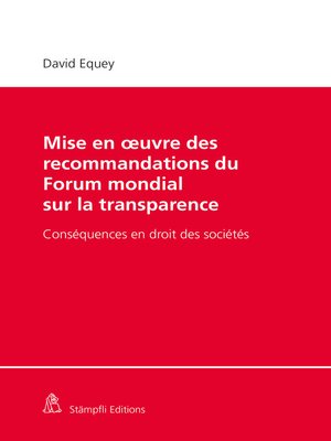 cover image of Mise en oeuvre des  recommandations du Forum mondial sur la  transparence
